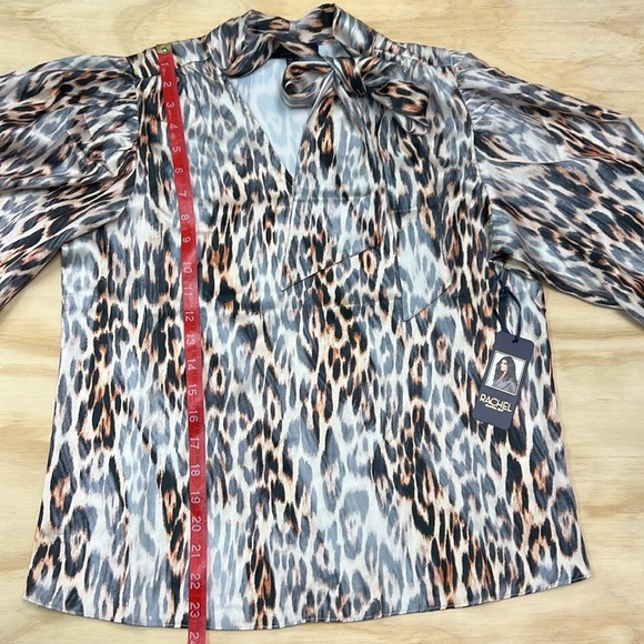 Rachel Roy Animal Print Satin Chiffon Blouse Tie Neck Office Size S - Picture 5 of 12